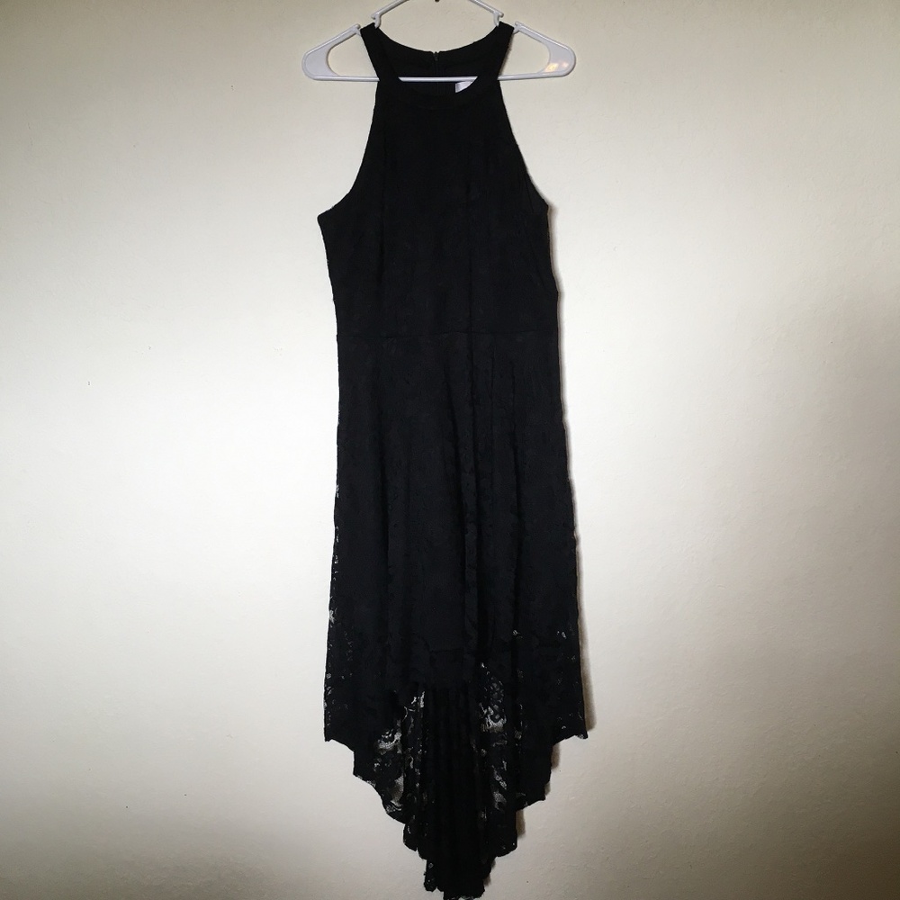 Dressystar Halter Floral Lace Hi-Lo Black Dress. Size 2XL